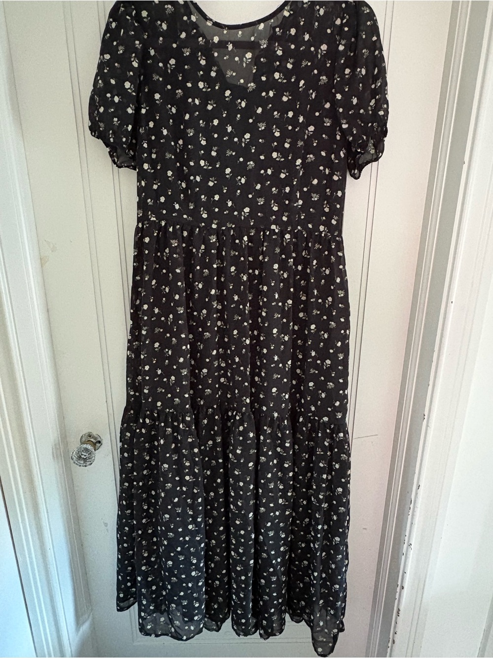 Forever 21 Sheer Black Maxi Dress with White Floral Print